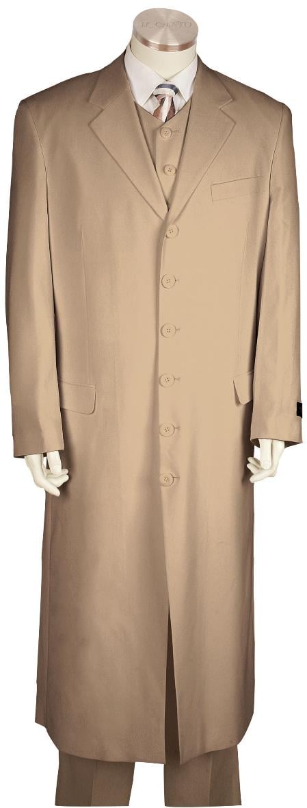 Men's Fashionable Zoot Suit Khaki Taupe Beige Sand Tan Color Maxi Super Long Style 