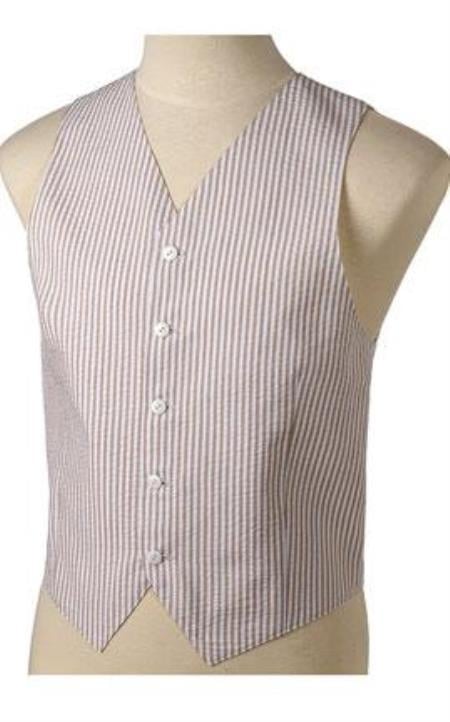Men's Khaki and White Stripe ~ Pinstripe Seersucker Sear sucker suit Vest set 