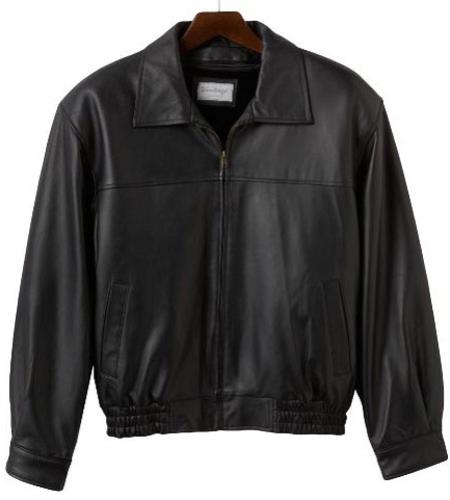 Men's Lamb Leather with Zip-Out Liner Black Big and Tall Bomber Jacket