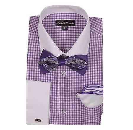 Lavender Gingham Checker Pattern Men's Dress Shirt