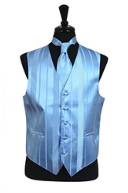 Dress Tuxedo Wedding Vest/Tie/Bowtie Sets (Light Blue Tone on Tone) Buy 10 of same color Tie For $25 Each - Men's Neck Ties - Mens Dress Tie - Trendy Mens Ties