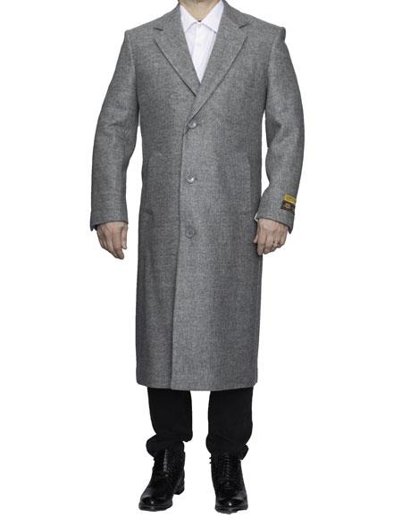 Men's Dress Coat Full Length Wool Dress Top Coat / Overcoat in Light Grey 