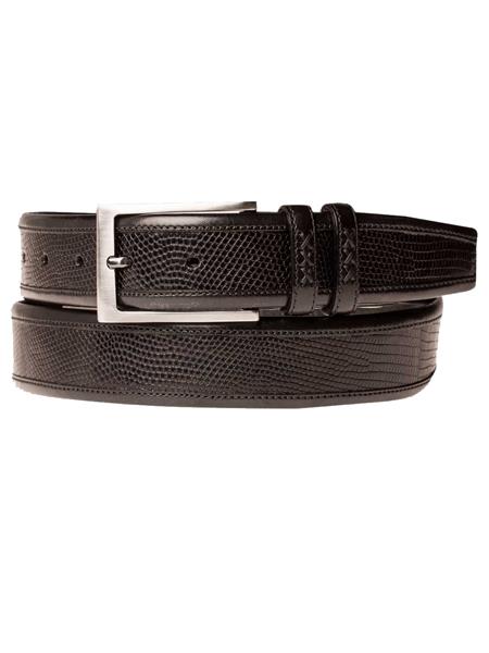 Mezlan Belts Brand Men's Genuine Lizard / Calfskin Black Skin Belt