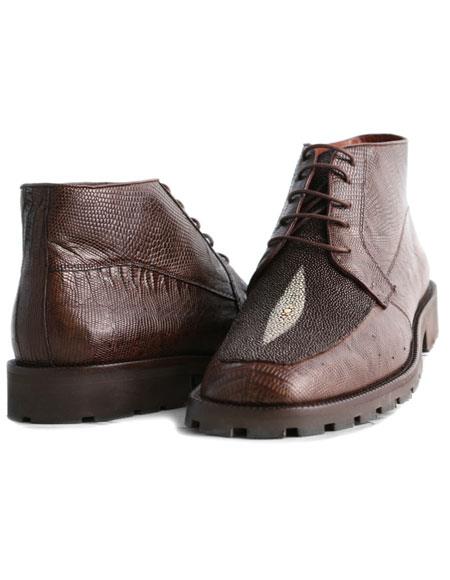 Los Altos Boots  Men's Stylish Brown Genuine Lizard & Stingray mantarraya skin Hornback Classic Dress Ankle Botas de mantarraya - Mantarraya boots