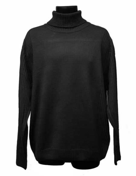 Men's Regular Fit Black Long Sleeve Acrylic Knit Mock Neck Turtleneck Sweater set Suit Available in Mens Big And Tall Sweaters Sizes