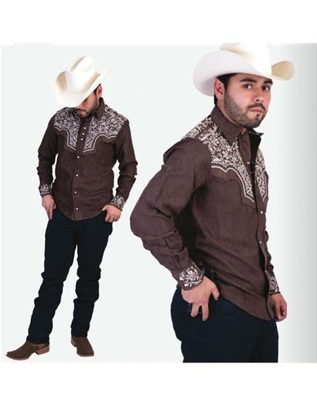 Men's Button Closure Long Sleeves Floral Fashion Cafe Casual Cowboy Shirt