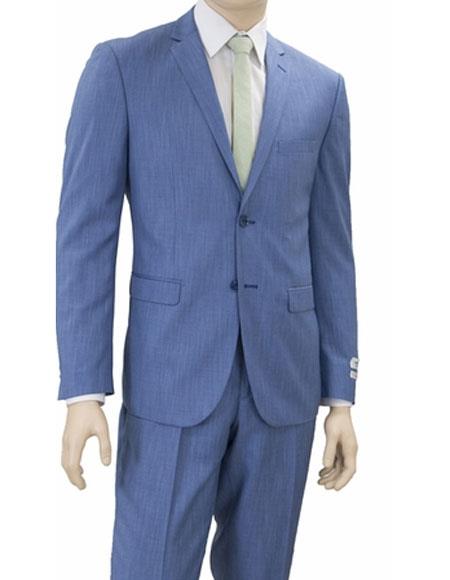 Men's Wedding - Prom Event Bruno 2 Buttons Slim Fit Denim Blue Suit 