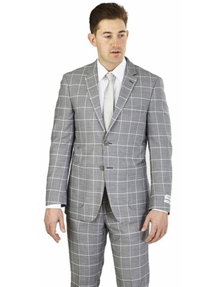 Men's Wedding - Prom Event Bruno Gray 2 Buttons Plaid Pattern Modern Fit Suits