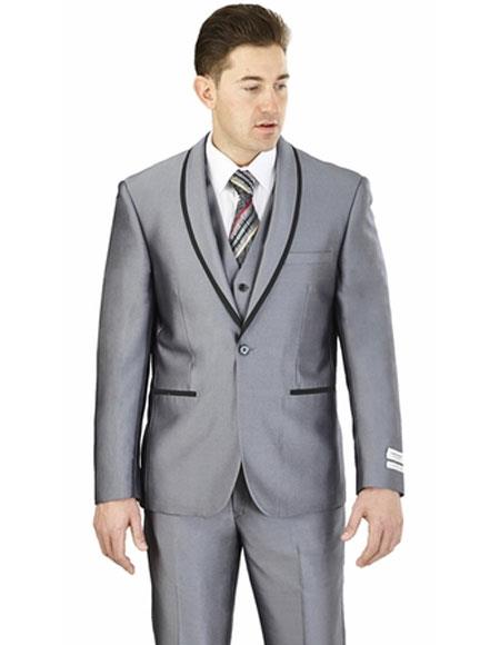 Men's Wedding - Prom Event Bruno 2 Buttons Slim Fit Gray Shawl Lapel Suit