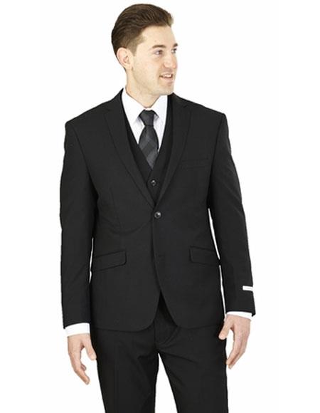 Men's Wedding - Prom Event Bruno Slim Fit 3 Piece Solid Black Double Vents Suit