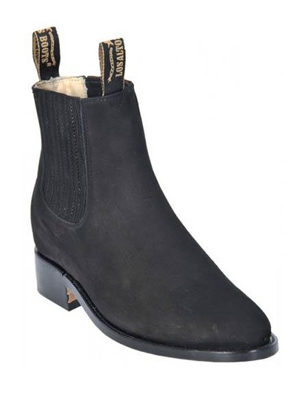 Men's Black Genuine Suede Charro Leather Short Boots