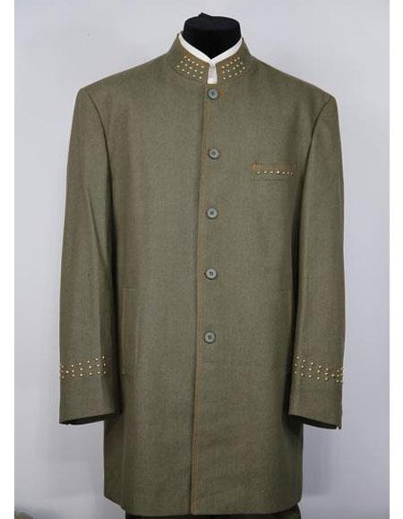 Men's Mandarin Collar 5 Button 2piece Dark Green Zoot Suit 