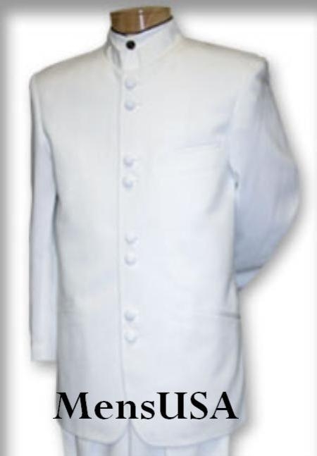 Best Quality Pure Snow White Mandarin Collar Tuxedo Suit Light Weight Soft Fabric 