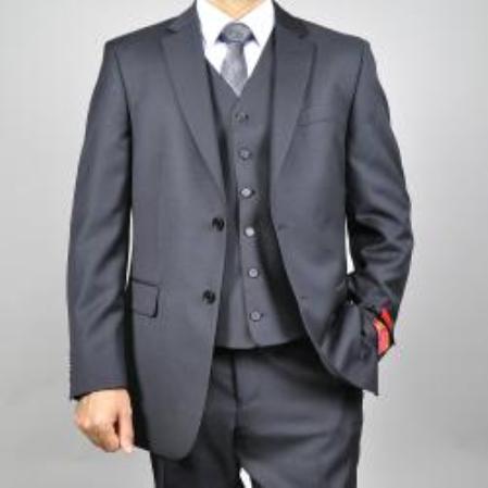 Authentic Mantoni Brand Men's Black Vested Wool Suit  - High End Suits - High Quality Suits