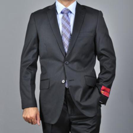 Authentic Mantoni Brand Men's Slim-fit Black patterned  2-button Suit - High End Suits - High Quality Suits