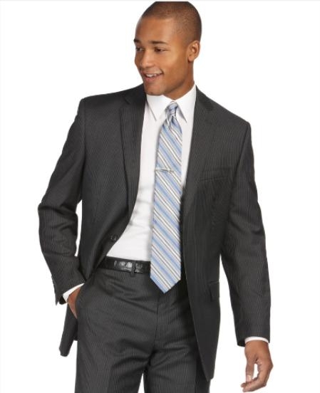 Authentic Mantoni Brand Suit, Charcoal Stripe ~ Pinstripe Slim Fit - Color: Dark Grey Suit  - High End Suits - High Quality Suits