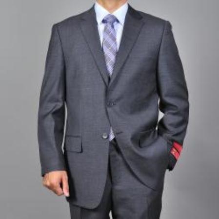 Men's Authentic Mantoni Brand patterned Dark Grey 2-button Wool Suit  - High End Suits - High Quality Suits