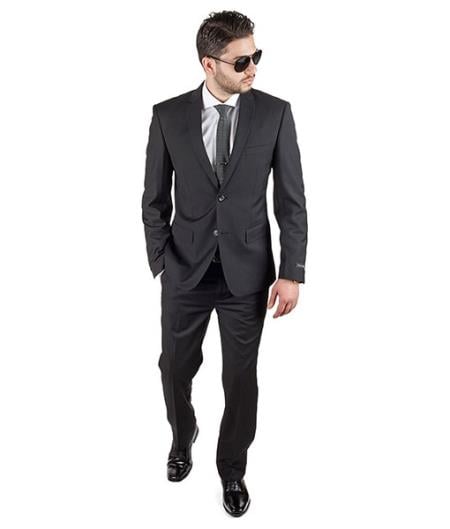 Slim Fit Cotton Blend Men Solid Jet Black Suit - Dress Suit For Men