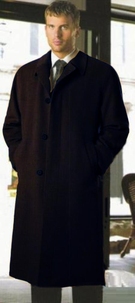 Men's Dress Coat Alberto Narodni Luxurious High-Quality Blend Solid Black Long Men's Dress Topcoat -  Winter coat ~ Overcoat Hidden Buttons 