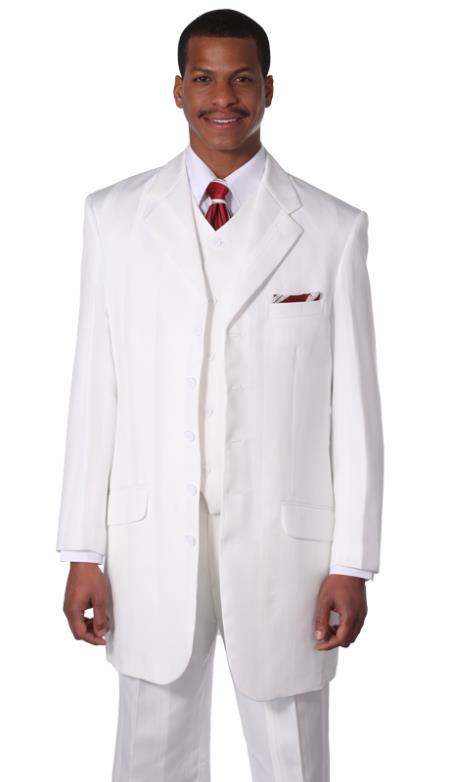 Men's Shadow Tone on Tone Stripe Fashion Long Style Designer Church Zoot Suit - Pimp Suit - Zuit Milano Suit White 