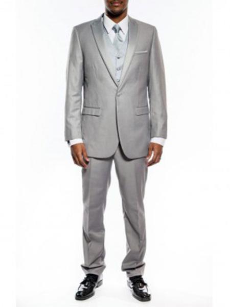 Men's Slim Fit Tuxedo One Button Peak Framed Lapel Light Gray