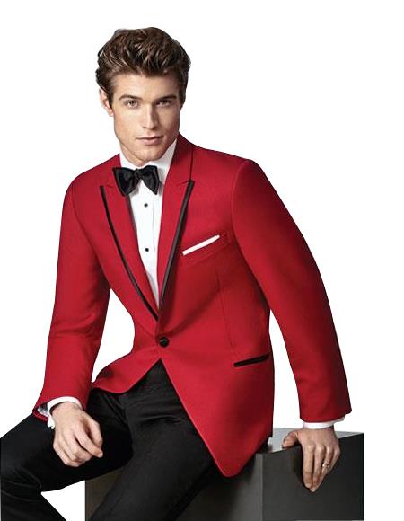 Men's  1 Button Red Slim Fit Peak Lapel Suit