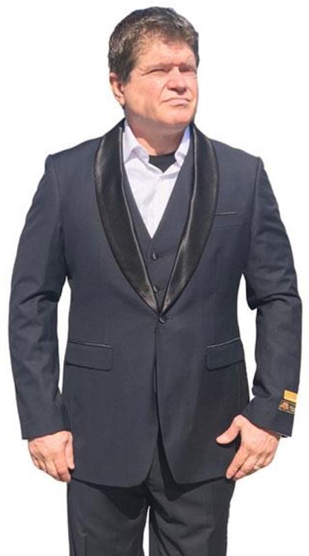 Alberto Nardoni Men's Vested 1 Button Shawl Tuxedo in Navy Blue $199