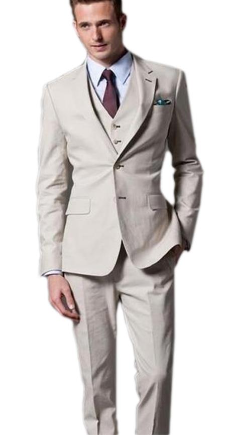 Single breasted 2 button skinny fit 3 piece beige wedding suit for men