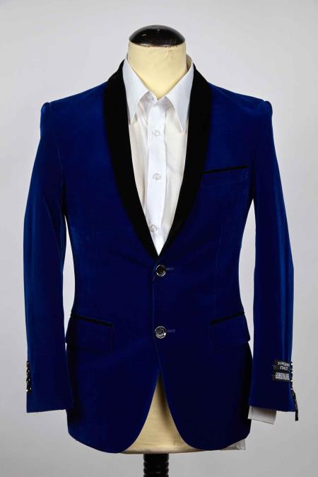 Style#-B6362 Men's 2 Button Royal And Black Shawl Lapel Slim Fit Cheap Priced Designer Fashion Dress Casual Blazer For Men On Sale Blazer