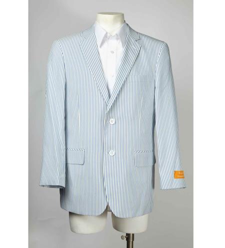 Men's 2 Button Pinstripe Cheap Priced Designer Fashion Dress Casual Blazer For Men On Sale Blue Seersucker Sear sucker suit