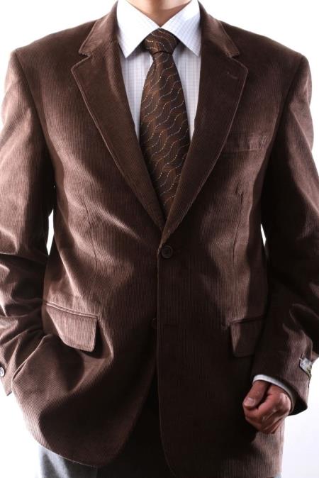 Men's Two Button Brown 100% Cotton Corduroy Sport Coat