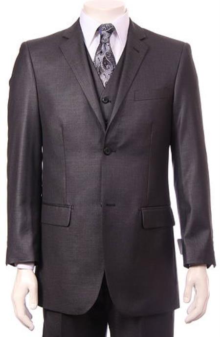 Men's Charcoal  Regular Fit Vested Suit