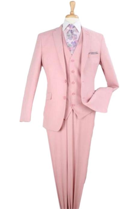 Men's 3 piece Modern Fit Suits Peach Poly Rayon vested suit Flat Front Pants
