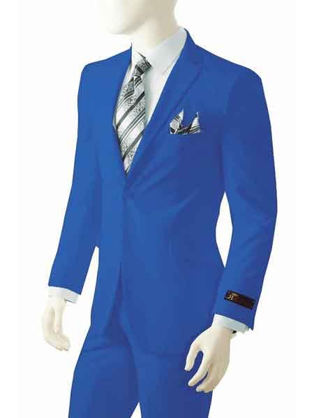 Men's 2 Button Notch Lapel Bright Royal Blue Suit