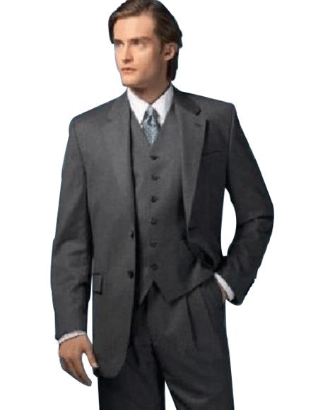High Quality 2 Button Solid Charcoal Gray Vested 2 Piece Suits For Men 100% Super 140s Men - Color: Dark Grey Suit - Three Piece Suit