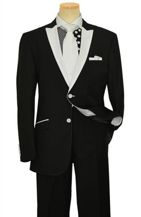 Men's 2 Button White Peak Lapel Black Slim Fit Suit