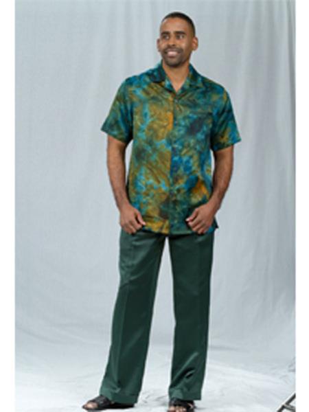 Mens Short Sleeve 2 Piece Walking Suit Green - mensusatuxedosuitTR2018
