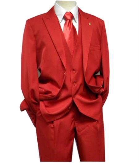 Mens Red Matching Suit Brand Vest 3 Piece Suit
