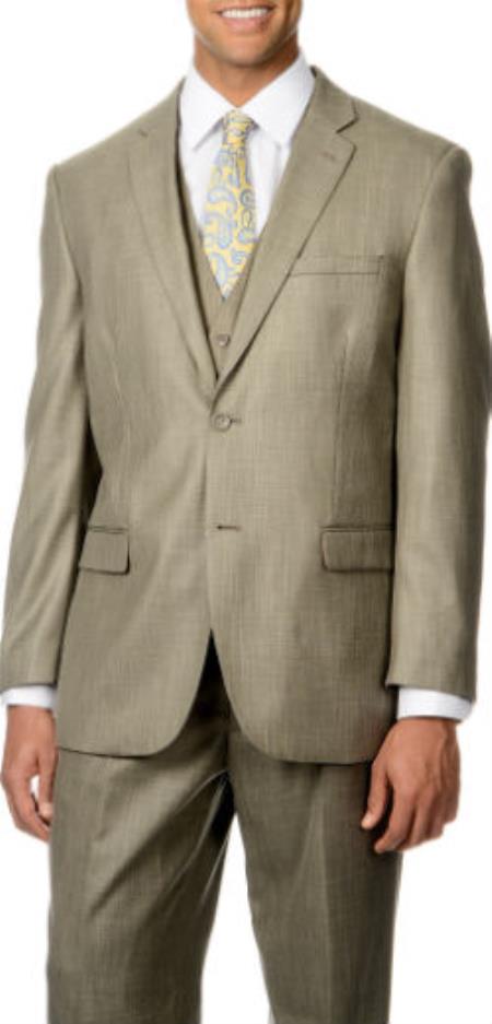 Caravelli Italy Pleated Trousers + Shark Pattern 3-Piece Vested Suit Tan ~ Beige  Affordable - Discounted Priced On Clearance Sale