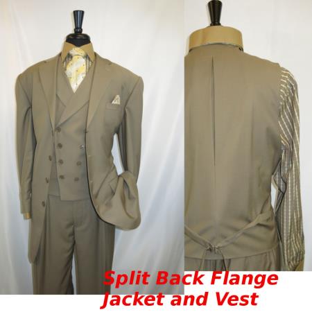 Mens Zoot Suit Mens 4 button  Suit Jacket Matinee Length (35 inch) Tan