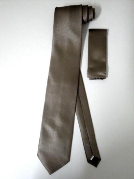 Neck Tie Set patterned Medium Beige Taupe - Men's Neck Ties - Mens Dress Tie - Trendy Mens Ties