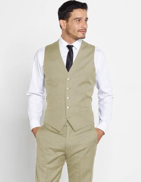 Men's Vest + Matching Dress Pants Set + Any Color Shirt & Tie Beige