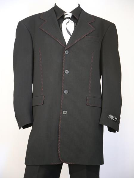 Men's Designer Wool Stitched Black 3pc Zoot Suit