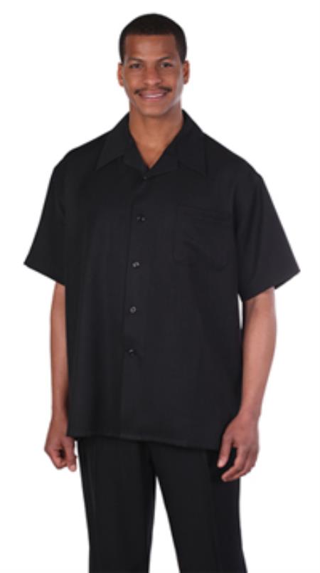 Leisure Walking Suit Shirt & Pleated Pants Black Short Sleev