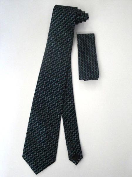 Neck Tie Set Black W/ turquoise ~ Light Blue Stage Party And White Polka Dot Design - Men's Neck Ties - Mens Dress Tie - Trendy Mens Ties