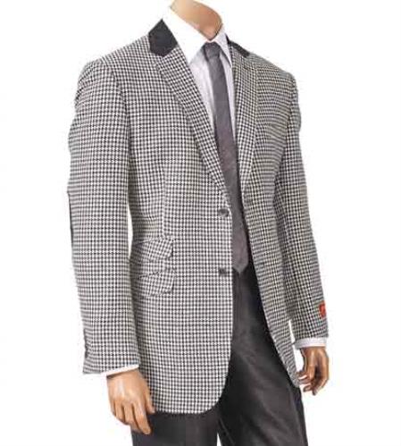 Men's Black/White Hounds Tooth Elbow Patch Sport Jacket 