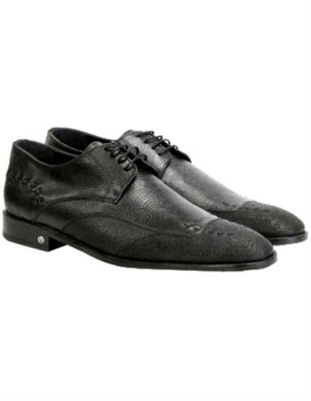 Men's Handmade  Black Vestigium Genuine Catshark Derby Shoes