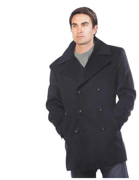 Mens Wool & Cashmere Black Double breasted Peacoat