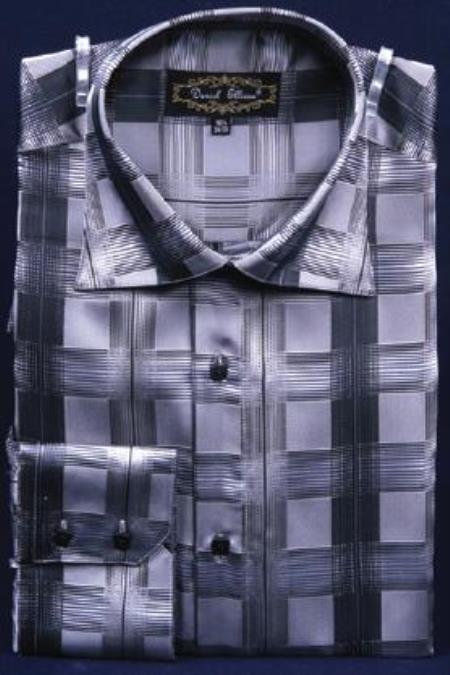 Men's Black Fancy Polyester Dress Fashion Shirt