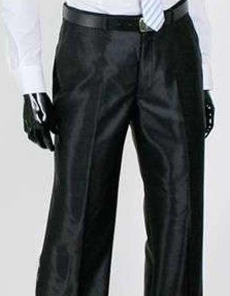 Men's Black Shiny Sharkskin Custom Fitting Flashy Dress Slack